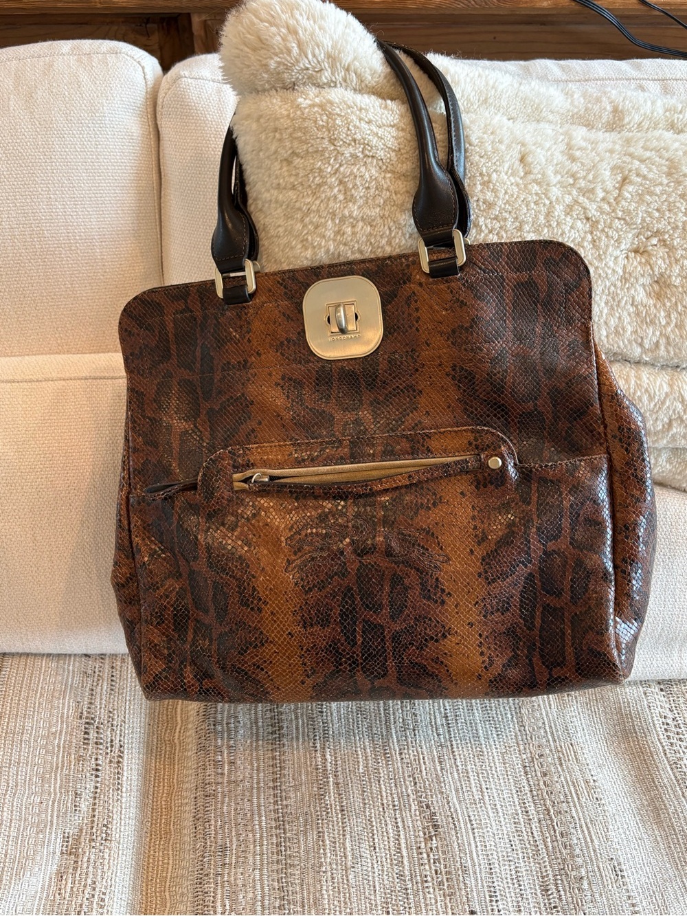 Rare Longchamp Snakeskin-print Gatsby Tote Bag.
